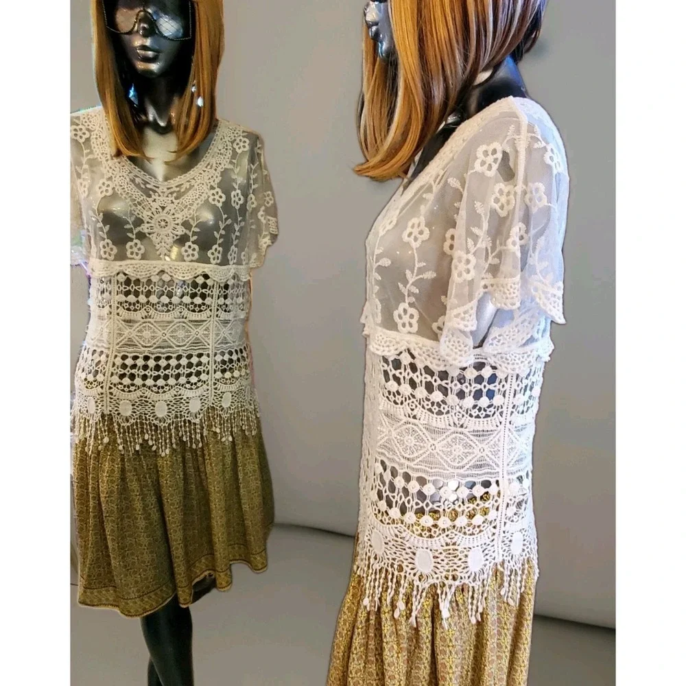 Max Studio Smocked Waist Skirt Womens XL‎ Yellow Floral Print Knee Length Flowy
